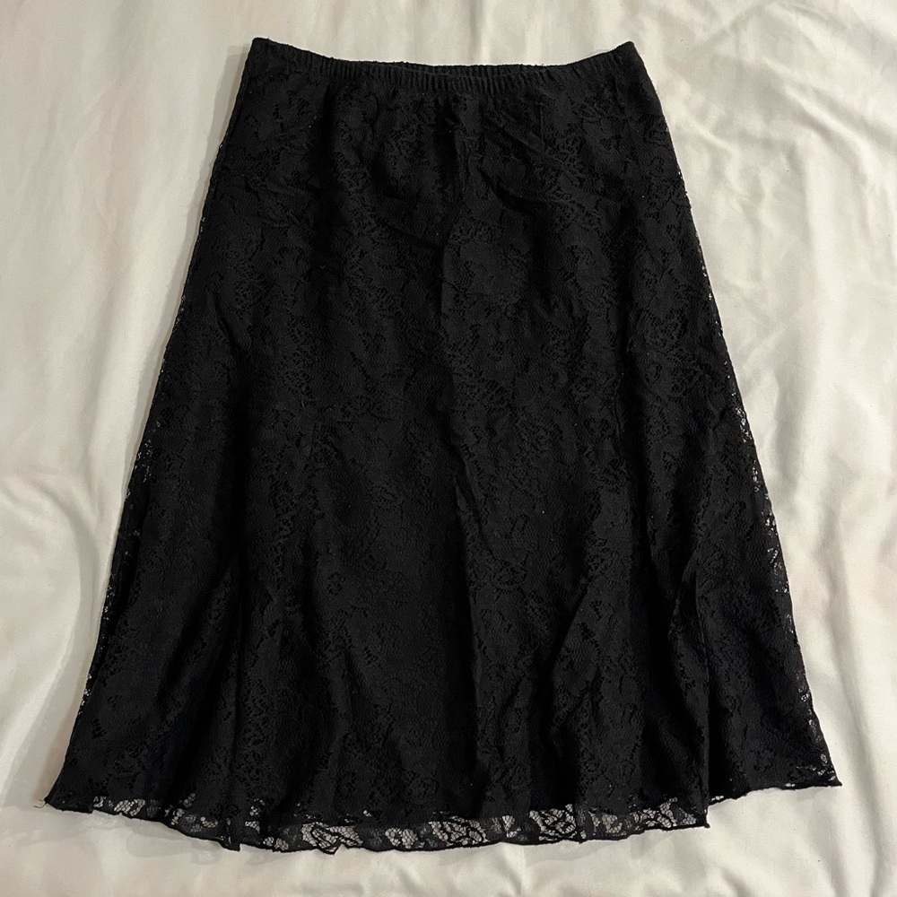 worthington black lace midi skirt